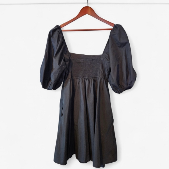 Abercrombie & Fitch Emerson Puff Sleeve Square Neck Flared Mini Dress in Black M - Picture 3 of 11